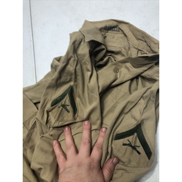 Vintage U.S. Marine Corps Shirt Mens 14.5 X 33 Brown Khaki Army Military Small - Picture 5 of 6